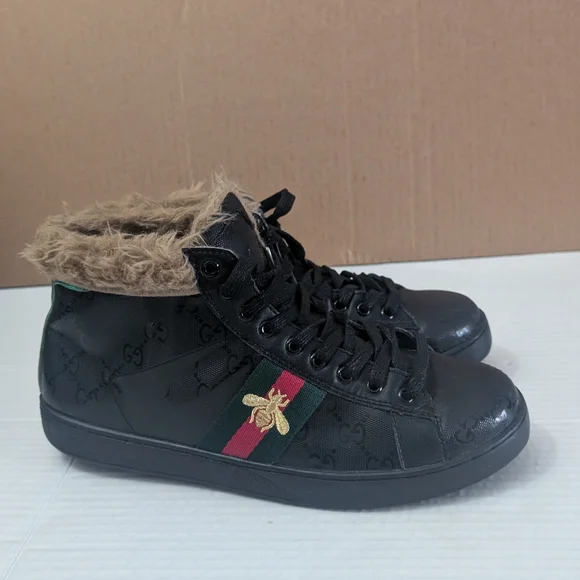 Gucci men's Ace high-top sneakers with Fur Lining Size 8.5 - Picture 1 of 11